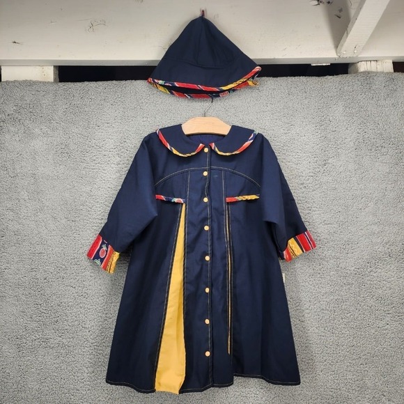 Magi Sage Bessier Vintage Coat & Hat Set Sailor Collar 4 Years Navy‎ & Yellow - Picture 1 of 12
